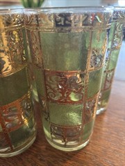 6 Vintage Culver Signed Green & Gold Prado Highball Cocktail Glasses
