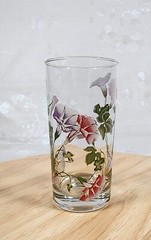 Culver Tall Drinking Glass Morning Glory Flowers Print Gold Multicolor 5.5″