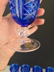 9 Vtg Cristal D’Arques Lead Crystal Footed Cobalt Blue Cut To Clear Wine Glass