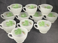 VTG Set 11 Gay Fad Green Ivy Punch Cups Frosted Hazel Atlas Federal Glass