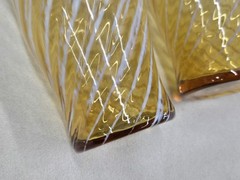 2 Fostoria Homespun amber opalescent swirl glass tumblers pair two vintage USA