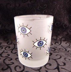 Culver Glass Old Fashion Drinking Glass frosted blue Evil Eye Barware