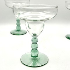 Vintage Libbey Metropolis (4) Spanish Green Margarita Glass Bubble Stem 6″ H