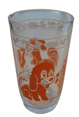 1 Vintage Child’s Juice Glass with orange cartoons-excellent condition