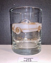 Dusseau 1953 Corvette Glass Gold Metallic Embossed Lowball Tumbler Vintage