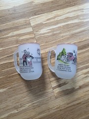Federal Glass Frosted Glass Mug Gay-90s Piano Bar Here’s to Friends/Us Lot Of 2