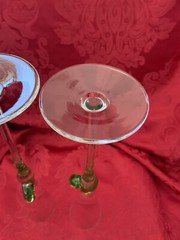 FLAWLESS Unique MURANO Art Glass Green Pair SNAIL Crystal CHAMPAGNE WINE FLUTES
