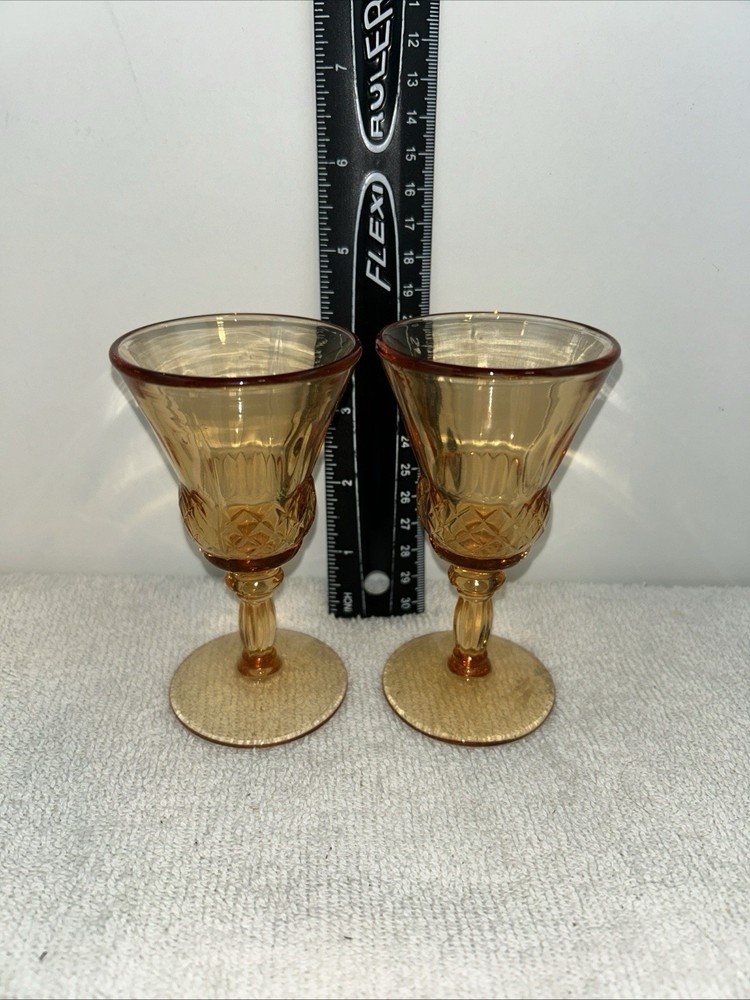 Vintage Jamestown Fostoria Amber Sherry Wine Glasses Lot Of 2. 1 Fl Oz. Very Old