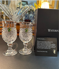 RARE Pair of Stunning WATERFORD CRYSTAL Book of Kells 6.5″H Irish Coffee Glasses