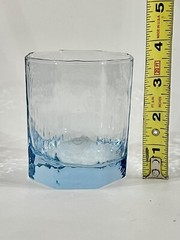LIBBEY Set of 3 Facets Light Blue Rocks Old Fashioned Glass 3.5” tall Textured
