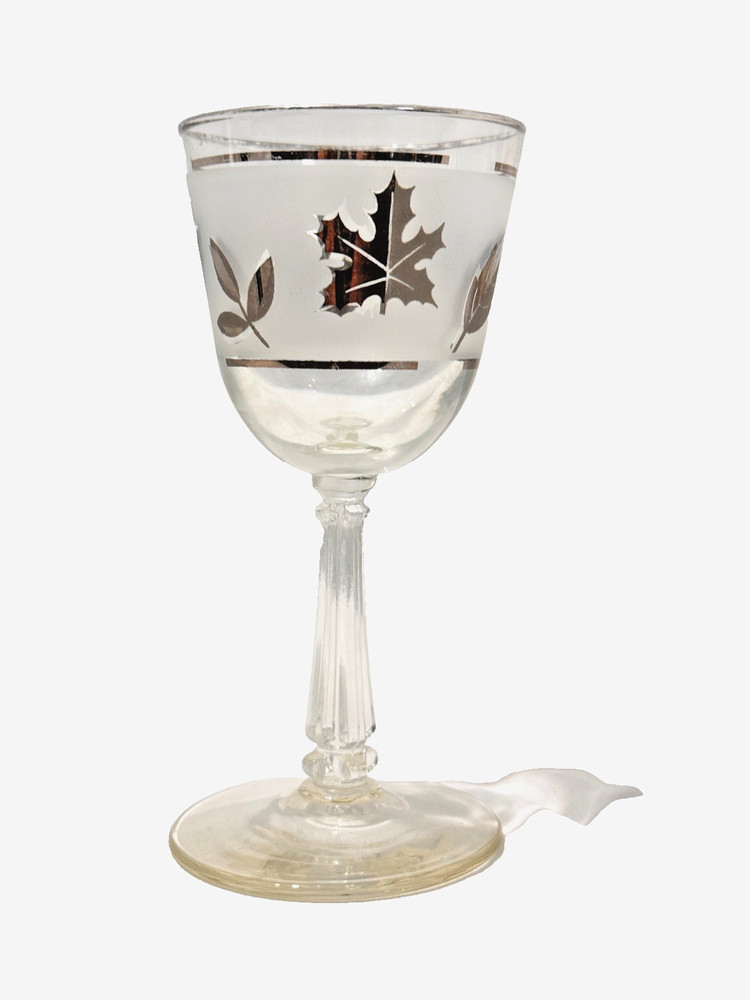 Libbey Glass Silver Foliage Leaf Wine Sherry MCM Cordial Small 5.75 Tall
