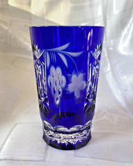 Cobalt Highball, 24% Lead Crystal by Ajka Hand Cut, Hungary, 5″ tall