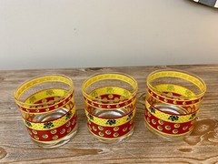 Vintage GEORGES BRIARD FLOWER COCKTAIL GLASSES Retro MCM Set of 6 Lowball RARE