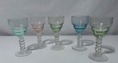 Set Of 5 Pastel MCM Bubble Stem Barware Hand Blown Cordial Aperitif Glasses “C”