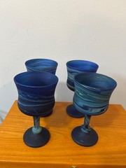 Set of 4 Hebron Glass Phoenician-style goblets.