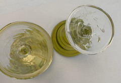 James Hayes Art Glass Set of 2 Artist Signed Martini Glasses Swirly Green