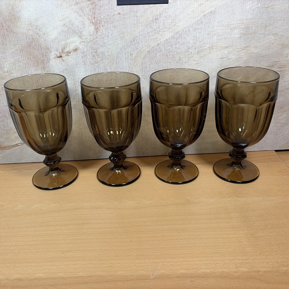 Vintage Libbey Duratuff Smokey Brown 7″ Iced Tea Goblets 14 oz – Set of 4 – USA