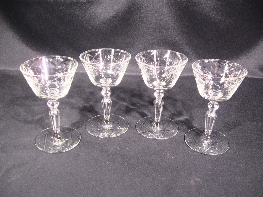 Rock Sharpe Liquor Cocktail Glasses 3006-8 Cut Floral Group of 4