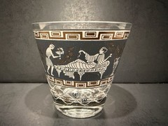 VTG Cera Etruscan Greek/ Roman Old Fashioned Glass 3.5″ Blue & Gold