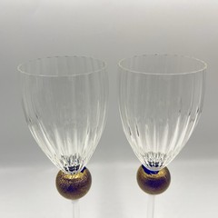 Union Street Glass MANHATTAN-GOLD Large Wine Glass Signed PAIR (X2) EXCELLENT