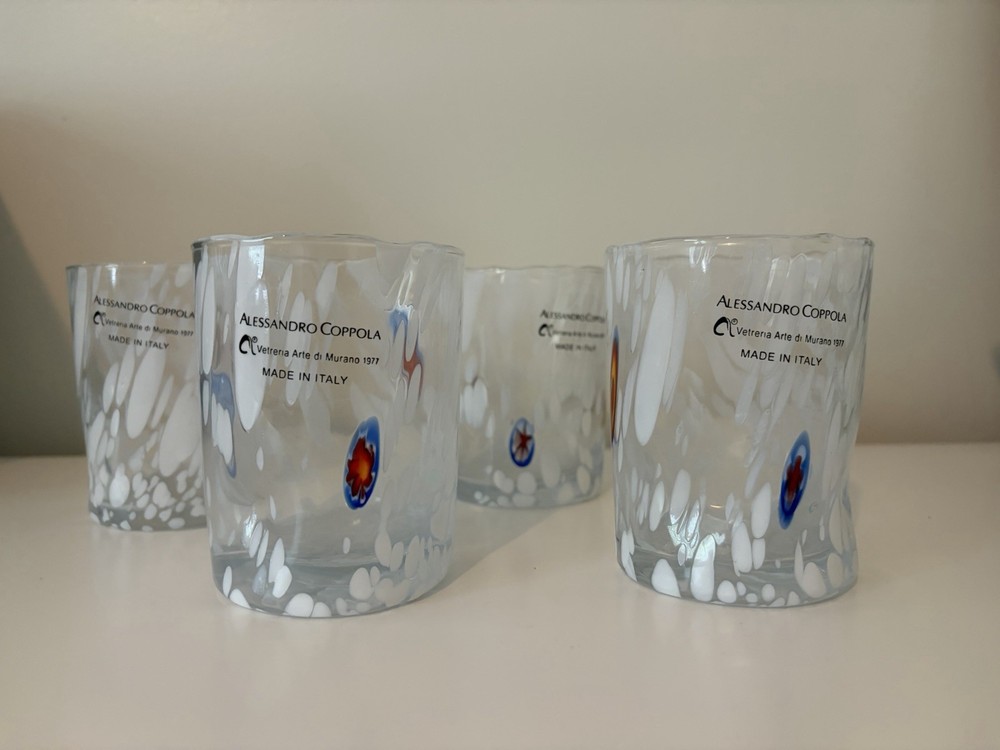 Alessandro Coppola Murano Glass Confetti Cups Tumblers New Set Of 4 Italy
