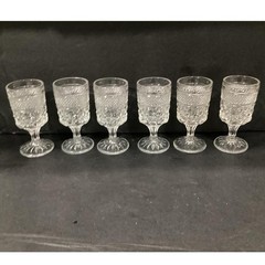 Anchor Hocking Wexford Wine Glasses, Set of 6, Diamond Cut Pattern Pressed Glass
