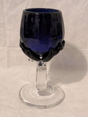 2 Cobalt GLOWY! Art Glass STAG DEER ELK Wine Glasses Silver Black Signed Dated