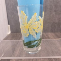 Vintage MCM Floral Juice Glass Boscul Peanut Butter Collectible Yellow Orchid