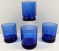 4 Anchor Hocking Essex Cobalt Blue Double Old Fashioned Glasses Octagon