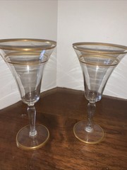 REGENT West Virginia crystal Glasses – 2 Wine cordial glasses, gold trim Hand Pt