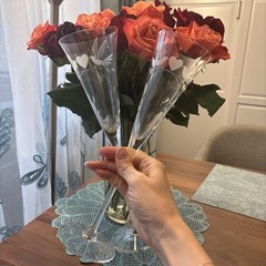 Vintage (?) Etched Champagne Glasses With Doves And Heart