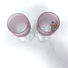Hand Painted Bohemian Pink Cordial Glasses Set of 2 Gold Trim Flower VTG
