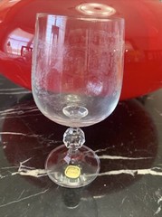 Vintage Bohemia Crystal Cascade Etch Cut Ball Stem Wine Glass Czechoslovakia