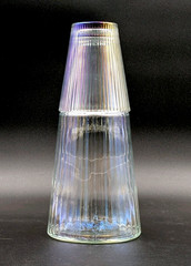 Vintage Clear Iridescent Ribbed Glass Tumble-Up Bedside Carafe Set Tapered