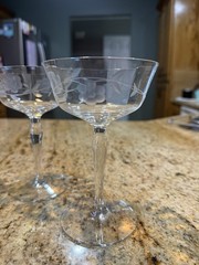Vintage Etched Coupe Cocktail Glasses Set of 5 Frosted Grape Design Stemware