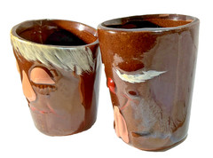 Pair Japanese Redware Shotglasses MCM Ceramic Shot Glasses Made in Japan