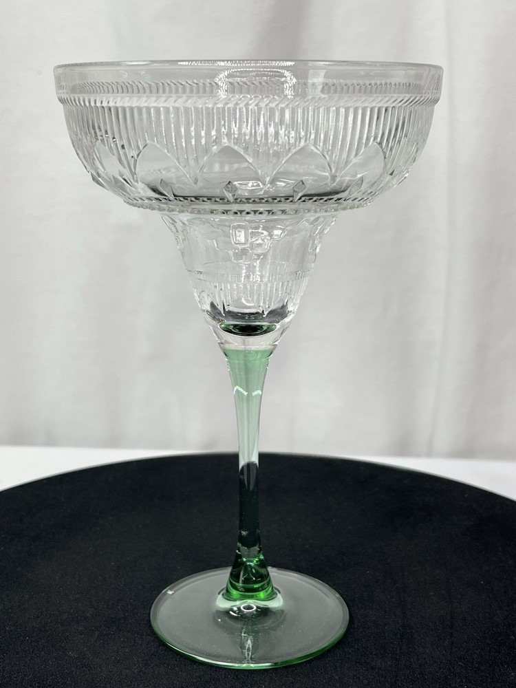 Cristal D’Arques-Durand Sombrero Pattern Margarita Glasses Green Stem