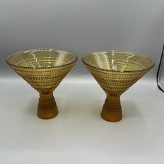 2 Jupiter Beaded Hobnail Martini Glasses Goblet Cocktail Amber 5.5” Tall