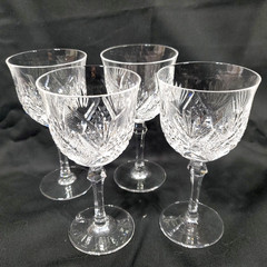 Set of 4, Josair Marquise Cut Crystal Wine / Water Goblet Stems 5 3/4″ Stemware