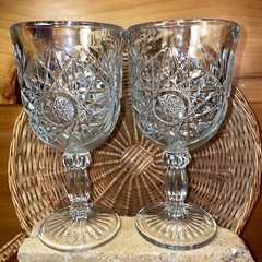 Vintage Libbey Ornate Hobstar Stem Footed Water 10 oz 7.25 in Goblets Lot of 2