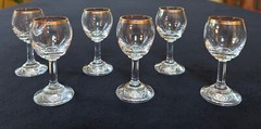 6 NEW vintage Mid Century crystal gold rim cordial liqueur shot glasses Poland