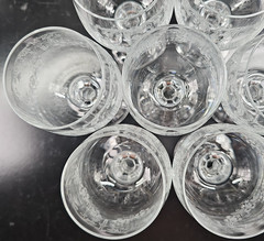 7 Import Assoc Cascade Wine Glass Set Vintage Floral Etch Cut Stemware Retro Lot
