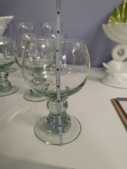 la mediterranea Set/9 Hand blown Green Wine, Beer, Water Goblets NEW!