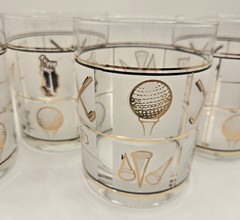 Vintage Culver Fairway 22k gold Accent cocktail/rocks Glasses, Set of 4 Frosted