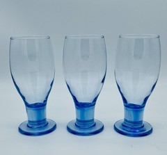Set of 3 Vintage LIBBEY Misty Blue Pedestal Water Glasses L2