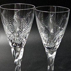 3 Stuart Ellesmere Sherry Glasses 5.25″ cut glass ferns leaves England twist