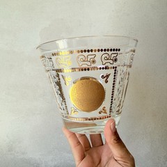 Hazel Atlas Aztec Mayan 22k Gold Medallion Ice Bucket MCM Glass Barware