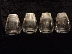 Mikasa Cheers Stemless Crystal Wine Glasses Metalic Silver Ombre Set 4 Signed