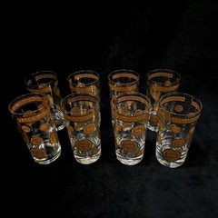 Fred Press Signed 22 Karat Gold Highball Glasses – Set of 8 – 1960s MCM Barware