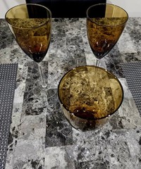Vintage AMBER Wine Glasses Goblets Lot of 3